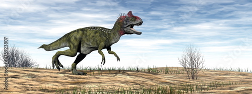 Cryolophosaurus dinosaur in the desert - 3D render