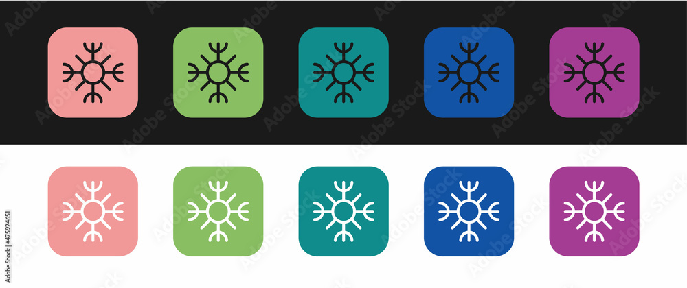 Set Snowflake icon isolated on black and white background. Vector