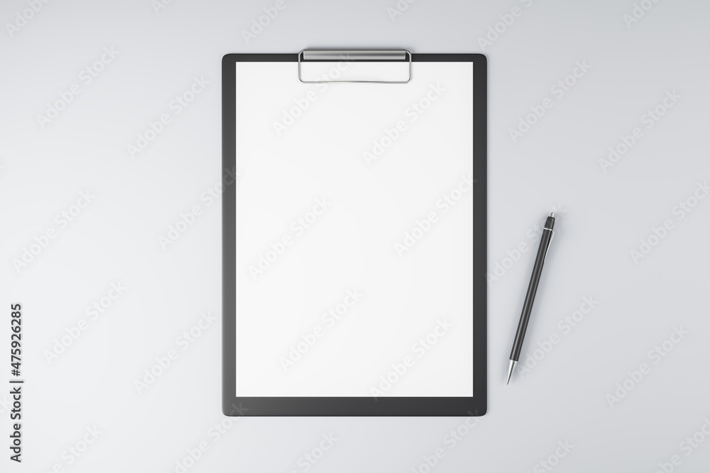 Top view and close up of blank white clipboards on light background, Stationery and mock up supplies concept. 3D Rendering. Top view and close up of blank white clipboards on light background, Stationery and mock up supplies concept. 3D Rendering.