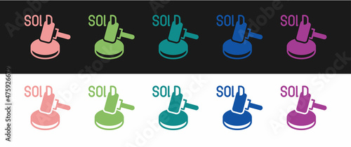 Set Auction hammer icon isolated on black and white background. Gavel - hammer of judge or auctioneer. Bidding process, deal done. Auction bidding. Vector