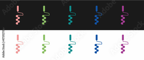 Set Hand ice drill for winter fishing icon isolated on black and white background. Vector