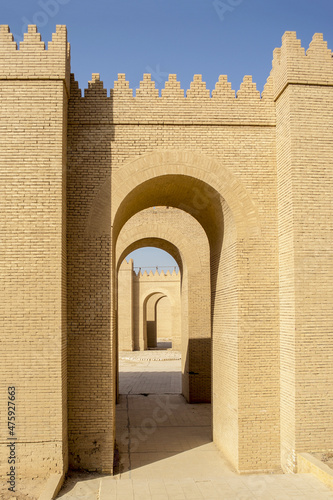 Vertical shot of old Gates of Babylon on a sunny day in Iraq