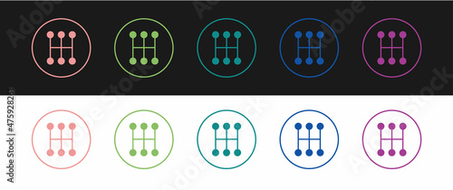 Set Gear shifter icon isolated on black and white background. Manual transmission icon. Vector