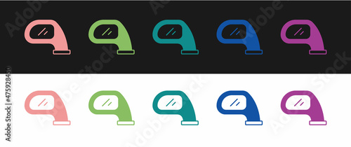 Set Car mirror icon isolated on black and white background. Vector