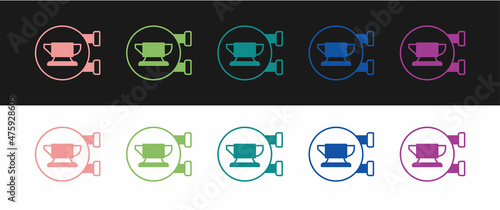 Set Blacksmith anvil tool icon isolated on black and white background. Metal forging. Forge tool. Vector