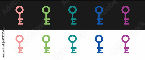 Set Old key icon isolated on black and white background. Vector
