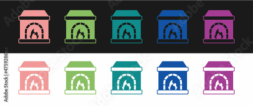 Set Blacksmith oven icon isolated on black and white background. Vector