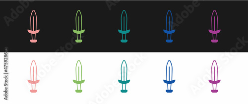 Set Medieval sword icon isolated on black and white background. Medieval weapon. Vector