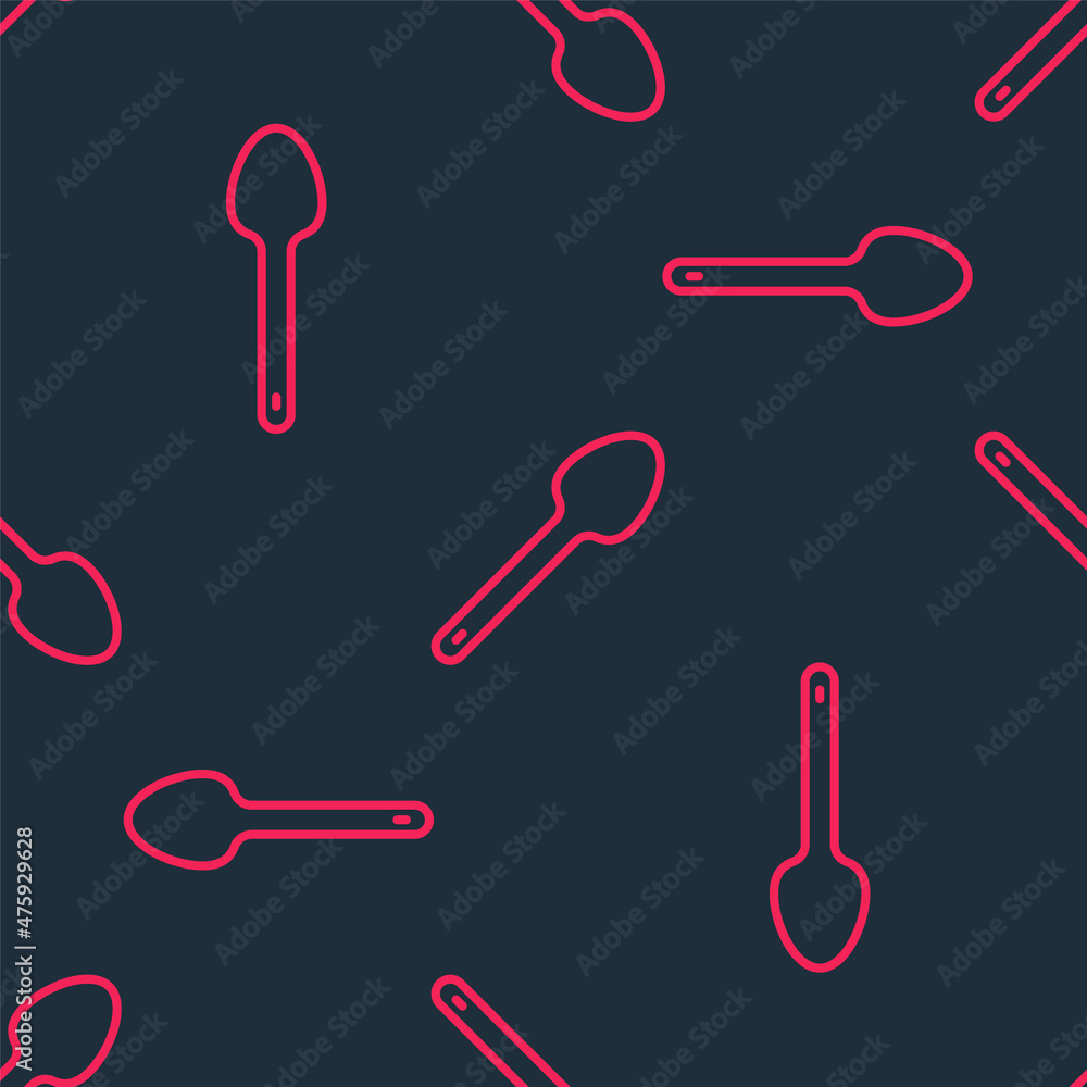 Red line Teaspoon icon isolated seamless pattern on black background. Cooking utensil. Cutlery sign. Vector Red line Teaspoon icon isolated seamless pattern on black background. Cooking utensil. Cutlery sign. Vector