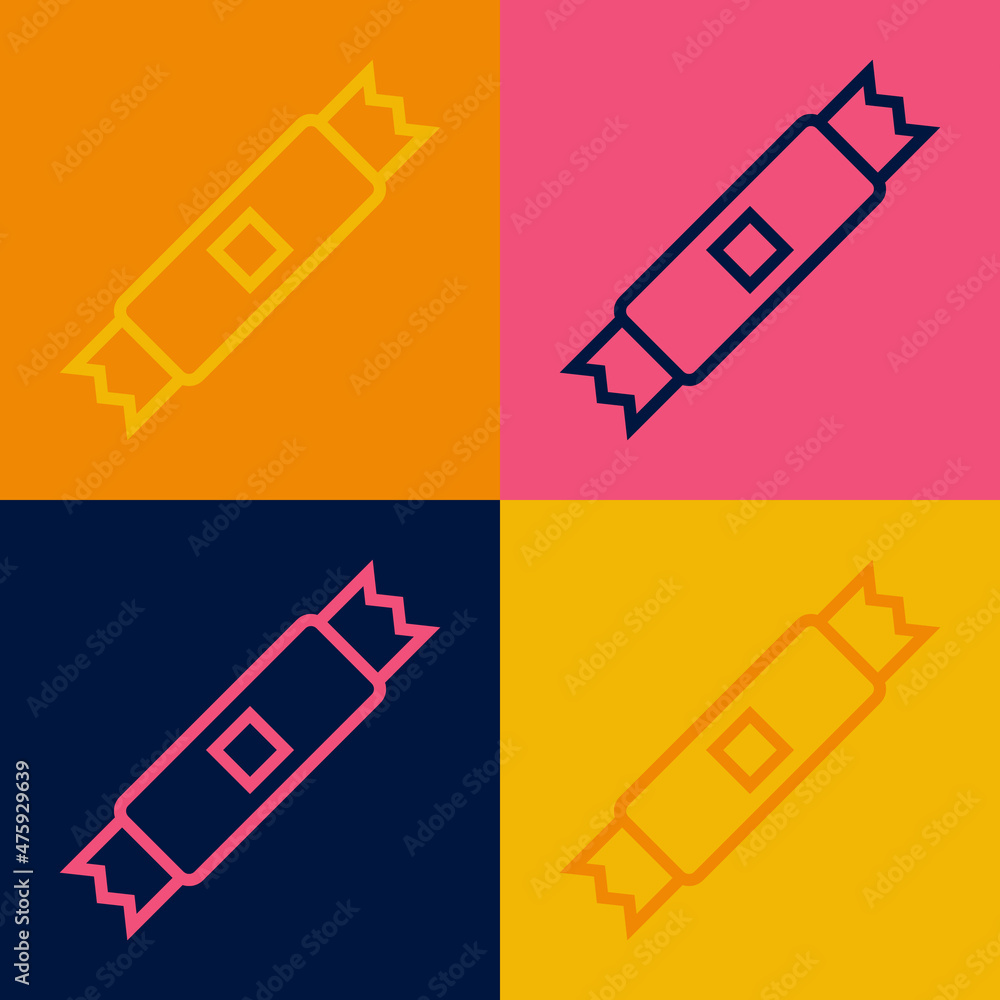 Pop art line Sugar stick packets icon isolated on color background. Blank individual package for bulk food products as coffee, salt, spices. Vector Pop art line Sugar stick packets icon isolated on color background. Blank individual package for bulk food products as coffee, salt, spices. Vector