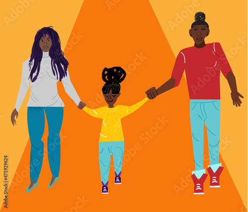 Gay family walking with their child 