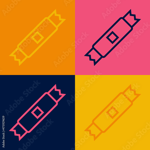 Pop art line Sugar stick packets icon isolated on color background. Blank individual package for bulk food products as coffee, salt, spices. Vector