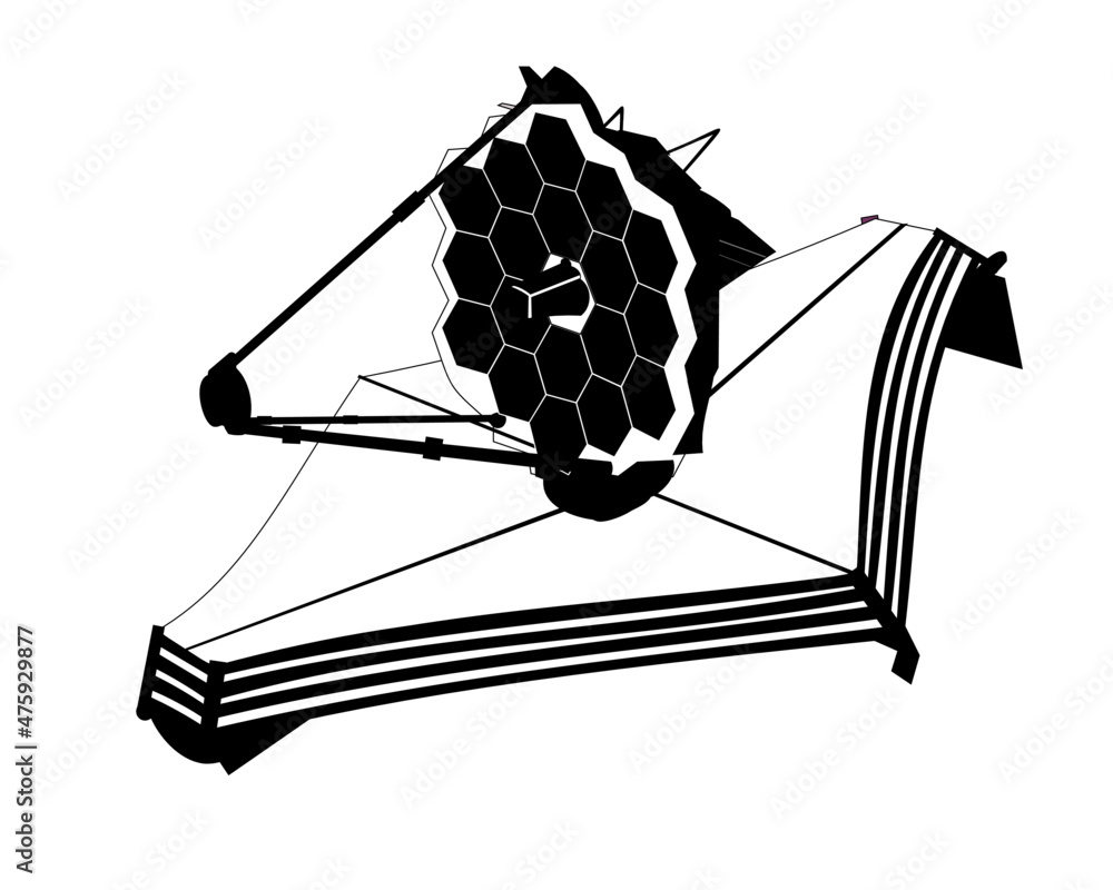 James Webb Space Telescope in black and white colors Isolated on white. Space telescope logo. Vector Illustration.