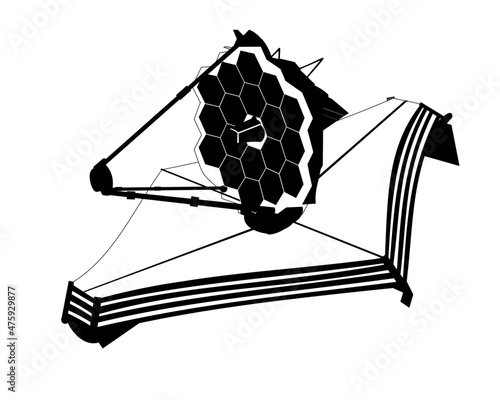 James Webb Space Telescope in black and white colors Isolated on white. Space telescope logo. Vector Illustration. photo