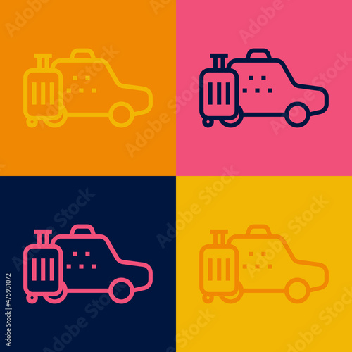 Pop art line Taxi car icon isolated on color background. Vector