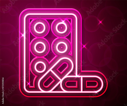 Glowing neon line Sports doping, anabolic drugs with dumbbell icon isolated on red background. Anabolic steroids tablet. Pills in jar. Vector