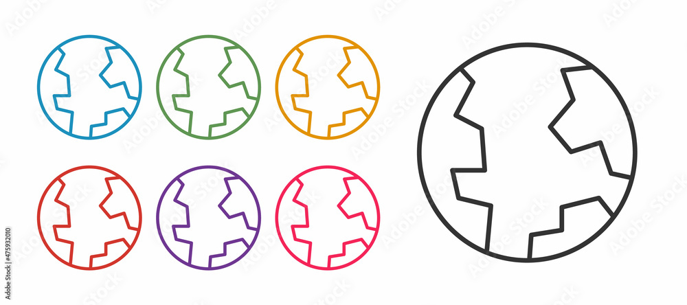 Set line Earth globe icon isolated on white background. World or Earth sign. Global internet symbol. Geometric shapes. Set icons colorful. Vector Set line Earth globe icon isolated on white background. World or Earth sign. Global internet symbol. Geometric shapes. Set icons colorful. Vector
