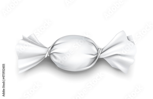 White candy wrapper icon realistic. Blank package for lollipop, chocolate or caramel sweets element