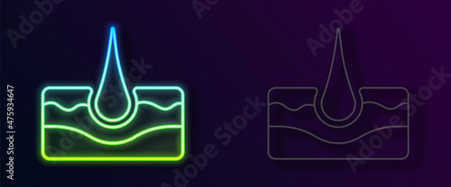 Glowing neon line Human hair follicle icon isolated on black background. Hair care treatment. Vector
