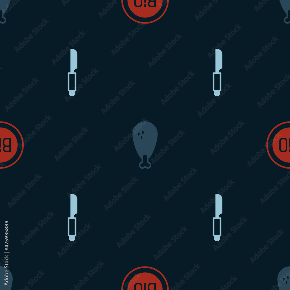 Set Banner for bio, Chicken leg and Knife on seamless pattern. Vector Set Banner for bio, Chicken leg and Knife on seamless pattern. Vector