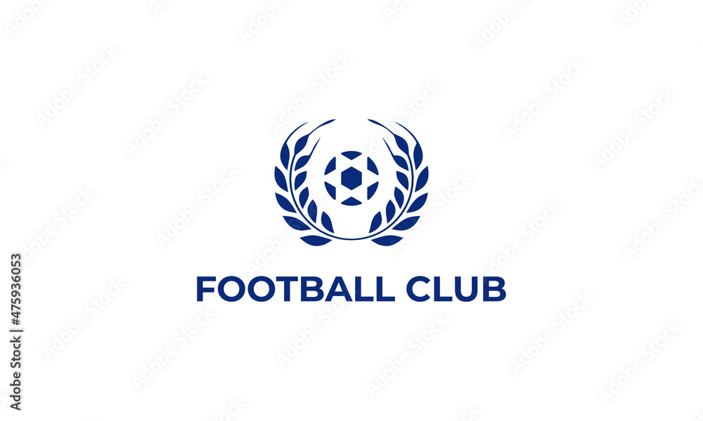 vector graphic illustration logo design for football club, combination a ball soccer and laurel wreath