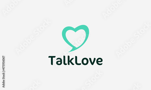 vector graphic illustration logo design for talk love, pictogram, pictorial mark combination a love, heart and bubble chat shape