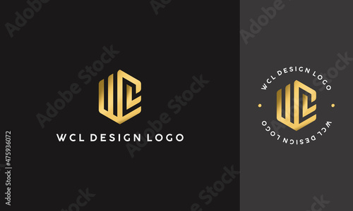 vector graphic illustration design for monogram logo, combination letter WLC with elegant gold color