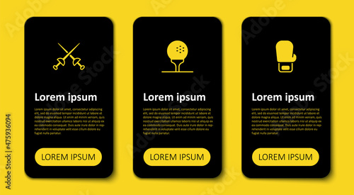 Set Boxing glove, Golf ball on tee and Fencing. Business infographic template. Vector