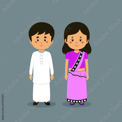 Couple Character Wearing Sri Lanka National Dress