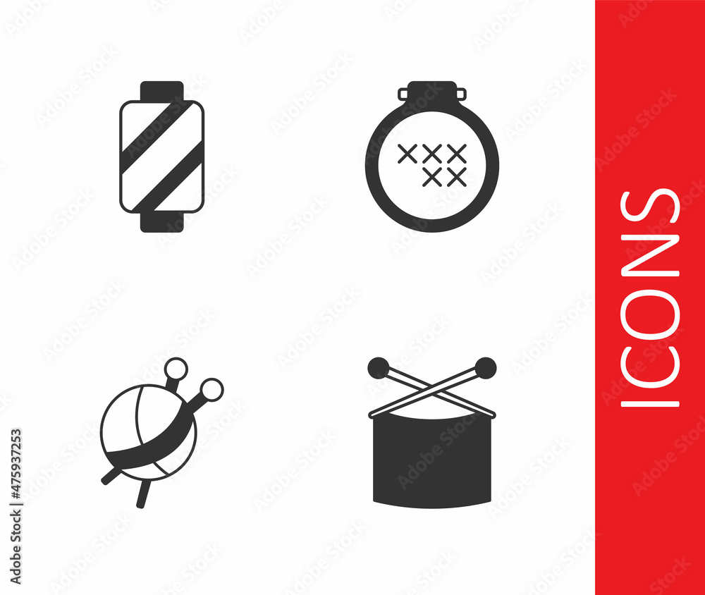 Set Knitting needles, Sewing thread on spool, Yarn ball with knitting and Round adjustable embroidery hoop icon. Vector Set Knitting needles, Sewing thread on spool, Yarn ball with knitting and Round adjustable embroidery hoop icon. Vector