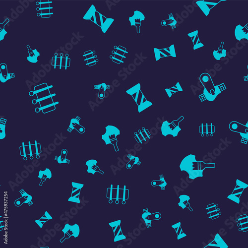 Set Needle for sewing, Zipper, Sewing thread on spool and Leather on seamless pattern. Vector
