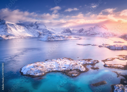 Aerial view of sea, rocks, ...