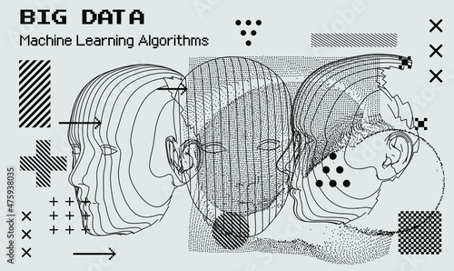 3D wireframe of a human head. Concept for Artificial intelligence and Neural Networks themes.