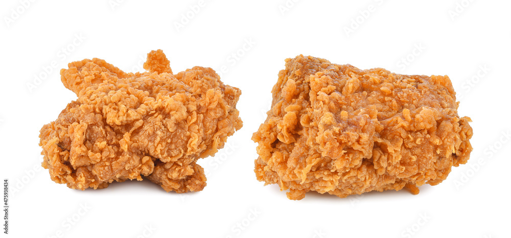 Fried chicken isolated on white background.
Fried chicken isolated on white background.