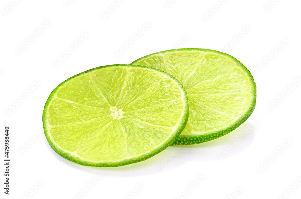 Sliced of fresh lime fruit isolated on white background. 