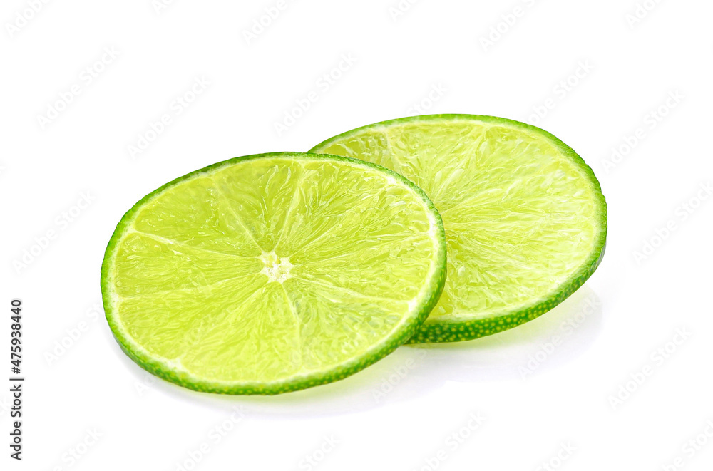 Sliced of fresh lime fruit isolated on white background. Sliced of fresh lime fruit isolated on white background.