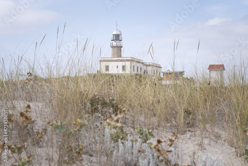 View of Punta Cabalo lighthouse. Arousa Island, Galicia, Spain. photo