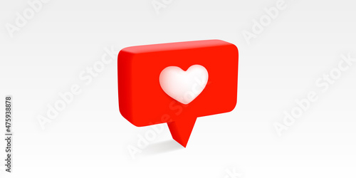 3D Like icon, isolated on white background. 3D social media notification, like heart icon design. Vector illustration.