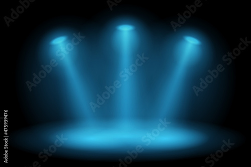 blue stage spotlight vector on black background