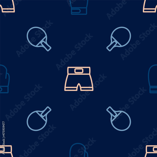 Set line Boxing glove, Racket and short on seamless pattern. Vector