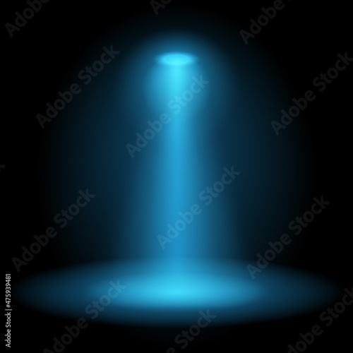 blue stage spotlight vector on black background