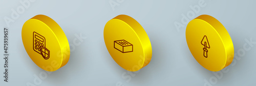 Set Isometric line Security keypad access panel, Brick and Trowel icon. Vector