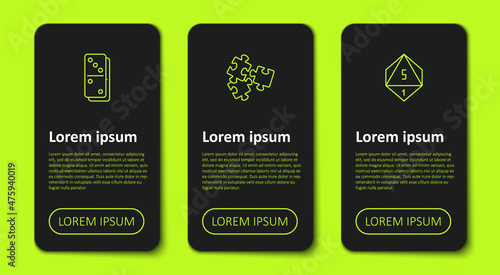 Set line Domino, Puzzle pieces toy and Game dice. Business infographic template. Vector