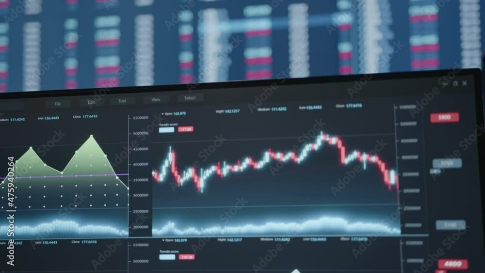 Focus on altcoins on the big monitor on the back and bitcoin and ethereum analysis chart on the front monitor