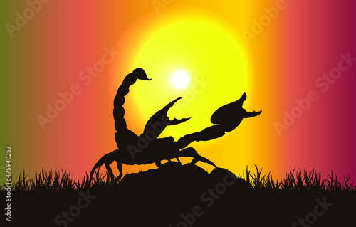 Scorpion silhouette. Horoscope symbol on gradient harmony of sunset color background illustration for banner, wallpaper, poster, card layout. Vector graphic eps 10.