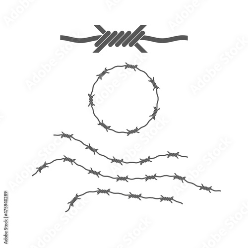 Set of barbed wire on white background