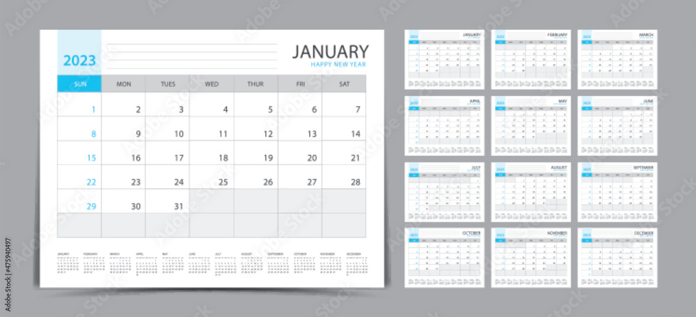 Monthly calendar template for 2023 year. Week Starts on Sunday. Wall calendar 2023 in a minimalist style. Set of 12 months. Desk calendar 2023. Planner. printing template. office organizer. vector Monthly calendar template for 2023 year. Week Starts on Sunday. Wall calendar 2023 in a minimalist style. Set of 12 months. Desk calendar 2023. Planner. printing template. office organizer. vector