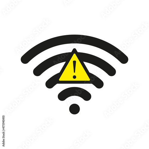 Wifi warning with caution sign icon isolated on white background