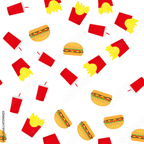 Seamless pattern of fast food on white background