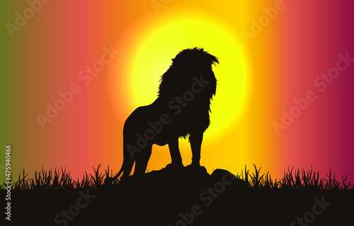 Lion silhouette. Horoscope symbol on gradient harmony of sunset color background illustration for banner, wallpaper, poster, card layout. Vector graphic eps 10.